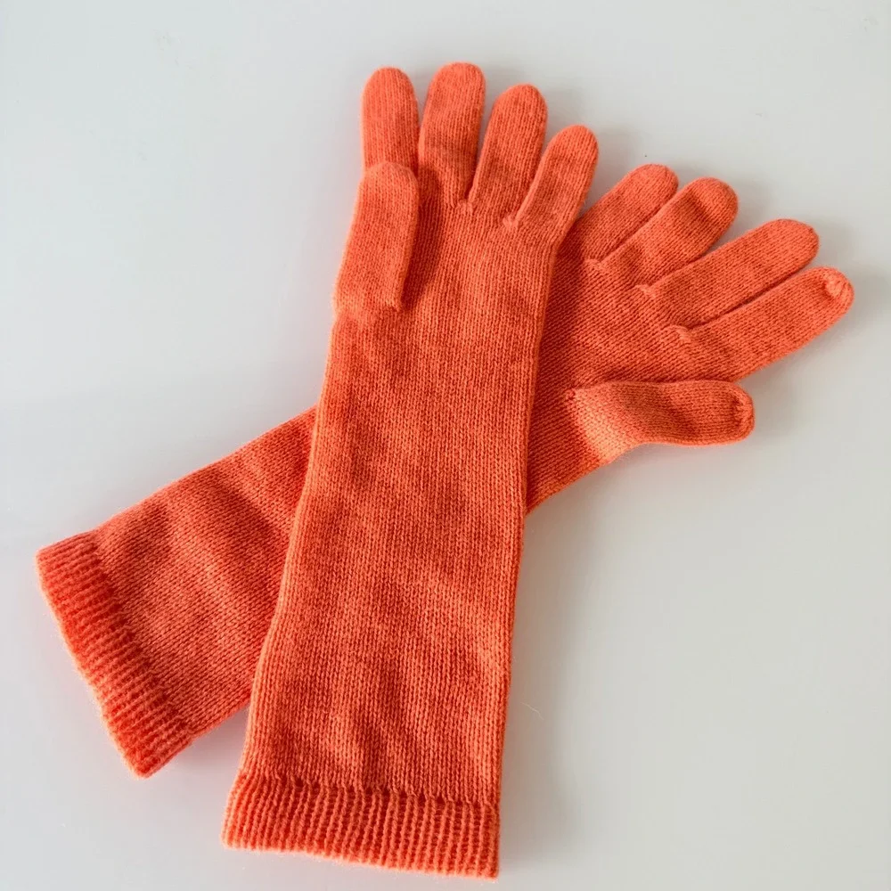 Garnet Hill Gloves Womens O/S Orange‎ Excellent 100% Cashmere Long Knit RN102816